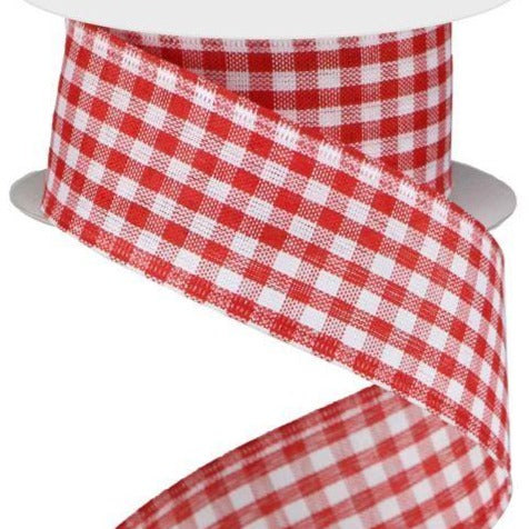 Wired Ribbon * Red and White Gingham Check * 1.5" x 10 Yards * RG01048F3  * Canvas