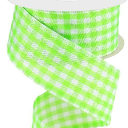 Wired Ribbon * Lime and White Gingham Check * 1.5" x 10 Yards * RG01048RY  * Canvas