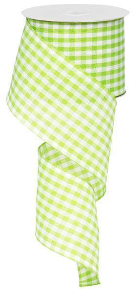 Wired Ribbon * Gingham Check * Lime Green and White * 2.5" x 10 Yards * RG01049RY * Canvas