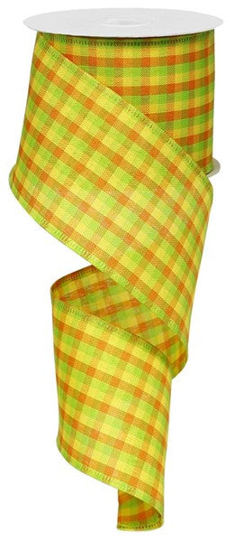 Wired Ribbon * Farmhouse Mini Check * Lime, Orange and Yellow * 2.5" x 10 Yards  Canvas * RG01052H6