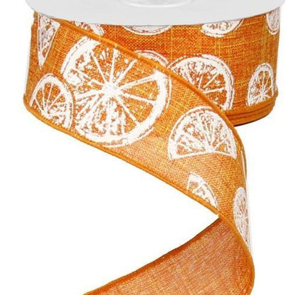 Wired Ribbon * Citrus * Orange and White Canvas * 1.5" x 10 Yards * RG1272KJ