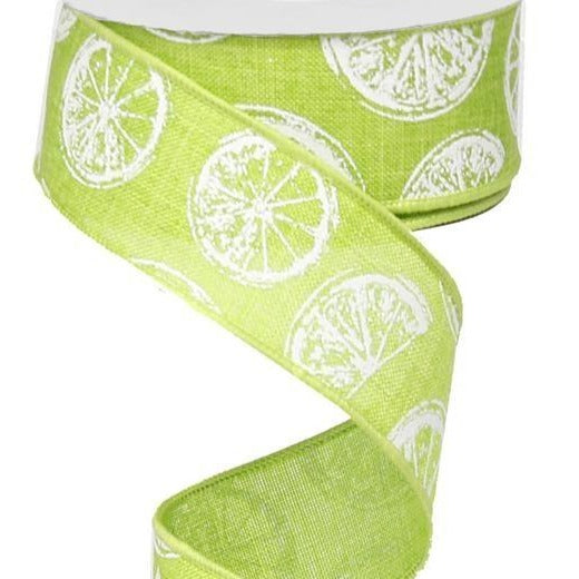 Wired Ribbon * Citrus * Lime Green and White Canvas * 1.5" x 10 Yards * RG01272WW