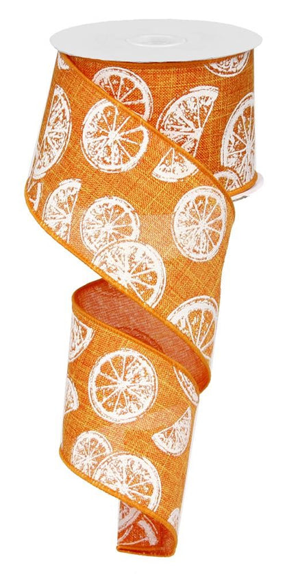 Wired Ribbon * Citrus * Orange and White Canvas * 2.5" x 10 Yards * RG01273KJ