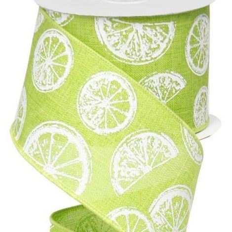 Wired Ribbon * Citrus * Lime Green and White Canvas * 2.5" x 10 Yards * RG01273WW