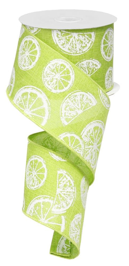 Wired Ribbon * Citrus * Lime Green and White Canvas * 2.5" x 10 Yards * RG01273WW
