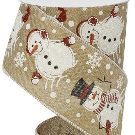 Wired Ribbon * Snowman * Lt. Beige, White, Black and Red 2.5" x 10 Yards * RG0155101 * Canvas