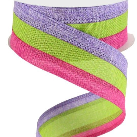 Wired Ribbon * 3 in 1 Color * Lavender, Lime Green and Fuchsia Canvas * 1.5" x 10 Yards * RG0160149