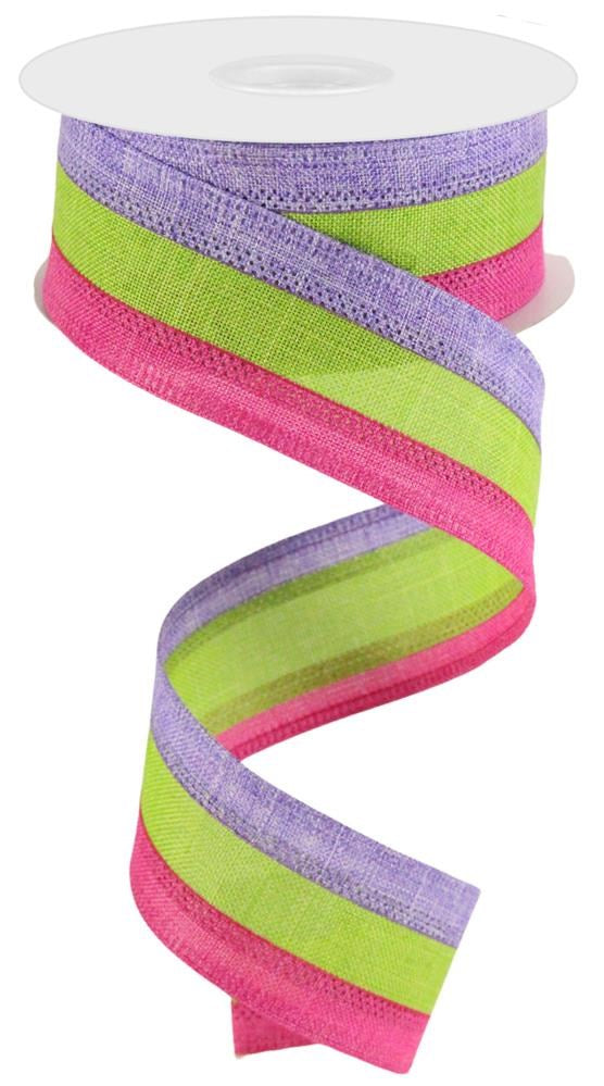 Wired Ribbon * 3 in 1 Color * Lavender, Lime Green and Fuchsia Canvas * 1.5" x 10 Yards * RG0160149