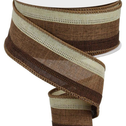 Wired Ribbon * 3 in 1 Color * Tobacco, Tan and Dark Brown Canvas * 1.5" x 10 Yards * RG01601K8