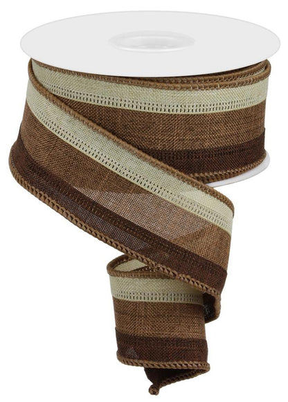 Wired Ribbon * 3 in 1 Color * Tobacco, Tan and Dark Brown Canvas * 1.5" x 10 Yards * RG01601K8