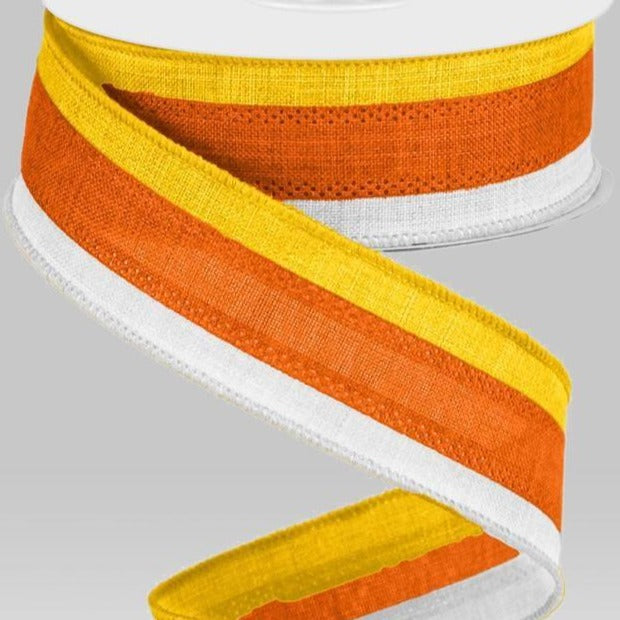 Wired Ribbon * 3 in 1 Color * White, Orange and Yellow Canvas * 1.5" x 10 Yards * RG01601R6
