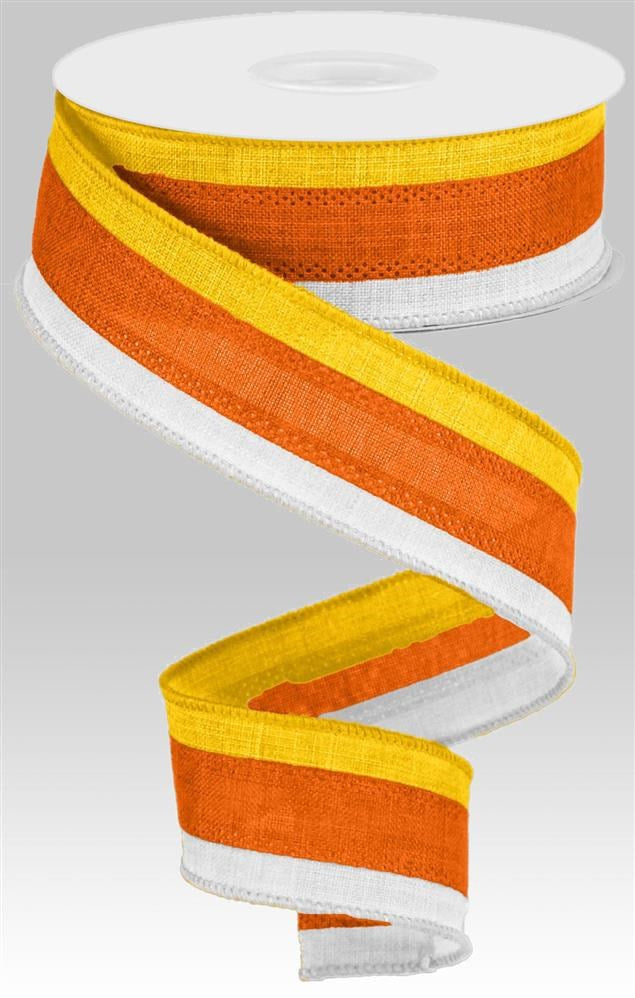 Wired Ribbon * 3 in 1 Color * White, Orange and Yellow Canvas * 1.5" x 10 Yards * RG01601R6