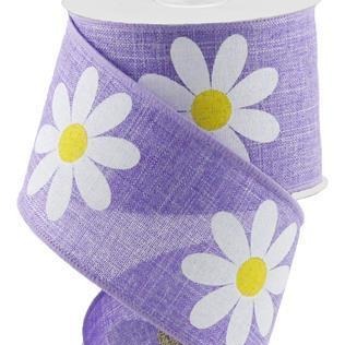 Wired Ribbon * Bold Daisy on Purple * Lavender, Yellow and White * 2.5" x 10 Yards Canvas * RG0165013