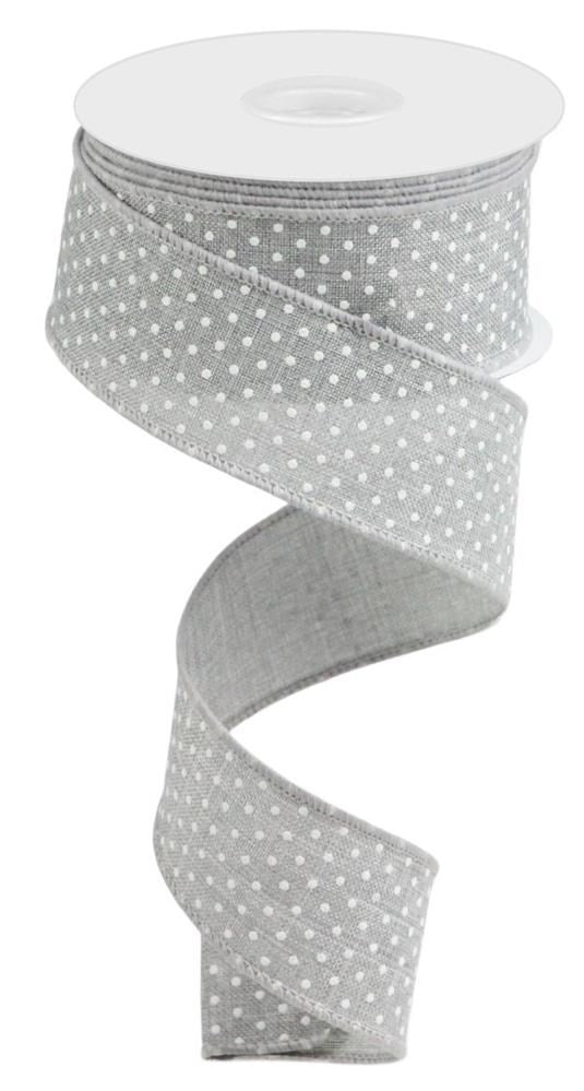 Wired Ribbon * Raised Swiss Dots * Lt. Grey and White Canvas * 1.5" x 10 Yards * RG0165110