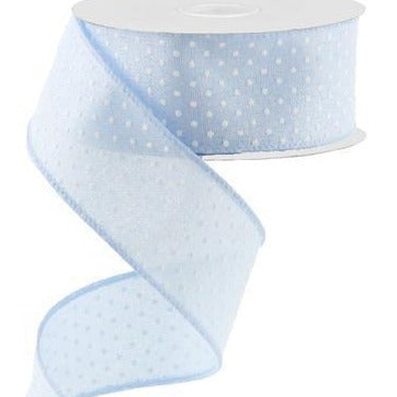 Wired Ribbon * Raised Swiss Dots * Baby Blue and White Canvas * 1.5" x 10 Yards * RG0165114