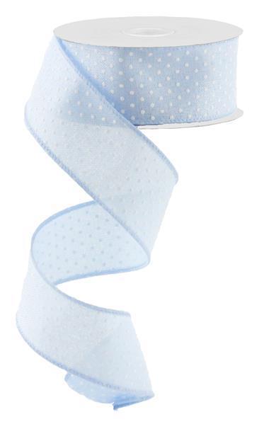 Wired Ribbon * Raised Swiss Dots * Baby Blue and White Canvas * 1.5" x 10 Yards * RG0165114