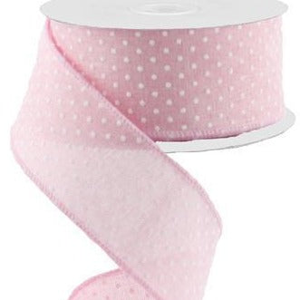 Wired Ribbon * Raised Swiss Dots * Lt. Pink and White Canvas * 1.5" x 10 Yards * RG0165115