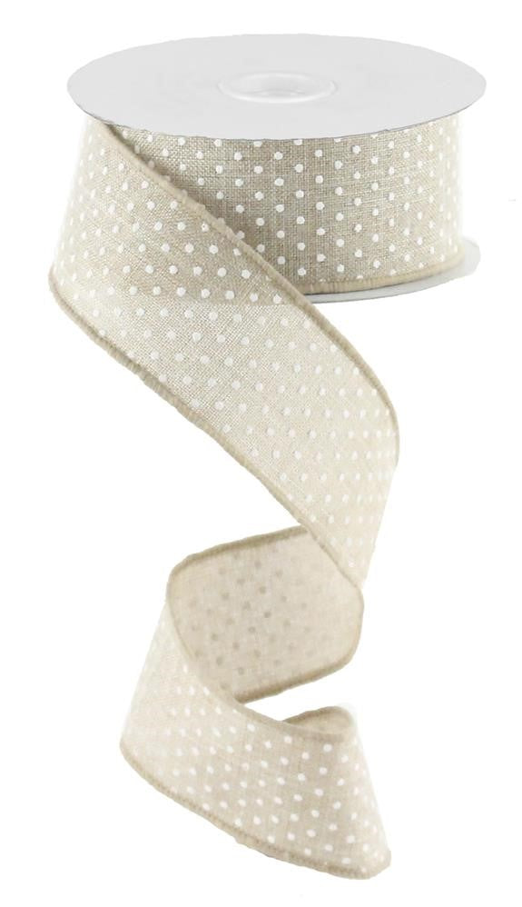 Wired Ribbon * Raised Swiss Dots * Natural and White Canvas * 1.5" x 10 Yards * RG0165118