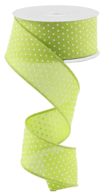 Wired Ribbon * Raised Swiss Dots * Lime and White Canvas * 1.5" x 10 Yards * RG0165133