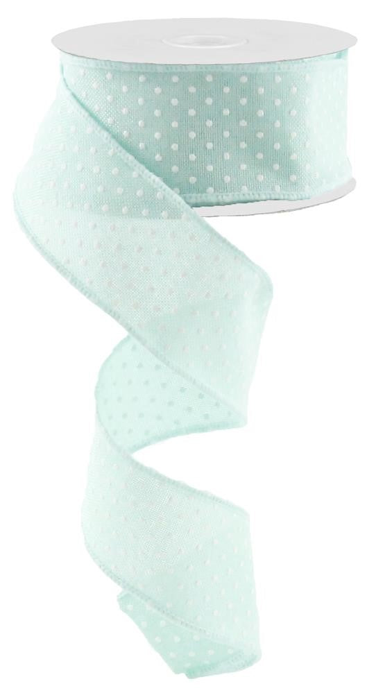 Wired Ribbon * Raised Swiss Dots * Mint and White Canvas * 1.5" x 10 Yards * RG01651AN