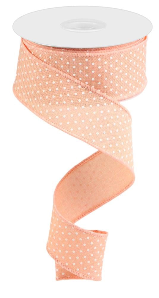 Wired Ribbon * Raised Swiss Dots * Peach and White Canvas * 1.5" x 10 Yards * RG01651ET