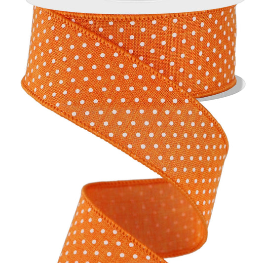 Wired Ribbon * Raised Swiss Dots * New Orange and White Canvas * 1.5" x 10 Yards * RG01651HW