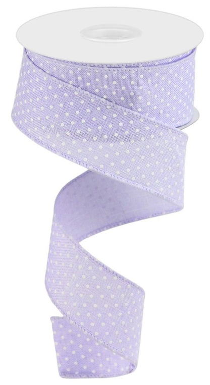Wired Ribbon * Raised Swiss Dots * Lt Lavender and White Canvas * 1.5" x 10 Yards * RG01651NR