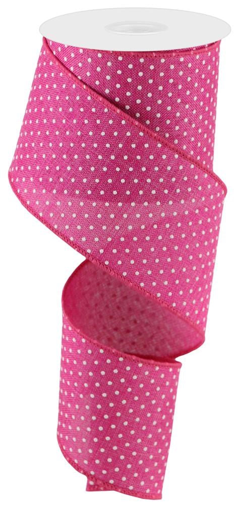 Wired Ribbon * Raised Swiss Dots * Fuchsia and  White Canvas * 2.5" x 10 Yards * RG0165207