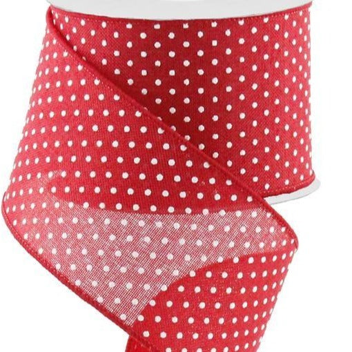 Wired Ribbon * Raised Swiss Dots * Red and  White Canvas * 2.5" x 10 Yards * RG0165224