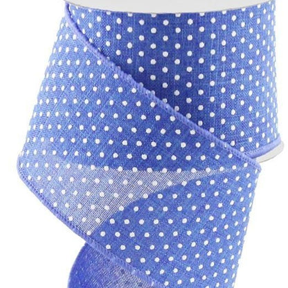 Wired Ribbon * Raised Swiss Dots * Royal Blue and  White Canvas * 2.5" x 10 Yards * RG0165225