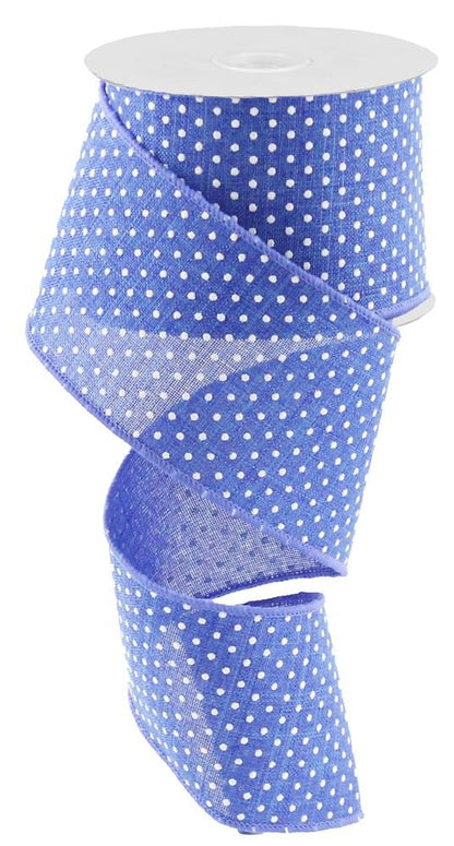 Wired Ribbon * Raised Swiss Dots * Royal Blue and  White Canvas * 2.5" x 10 Yards * RG0165225