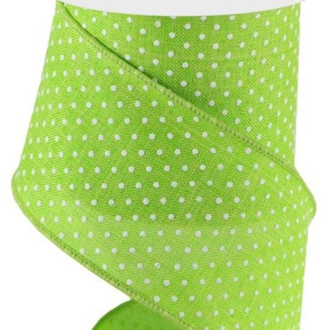 Wired Ribbon * Raised Swiss Dots * Lime and White Canvas * 2.5" x 10 Yards * RG0165233