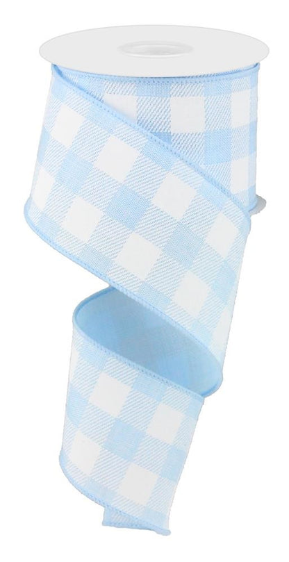 Wired Ribbon * Buffalo Plaid * Pale Blue and White Canvas * 2.5" x 10 Yards * RG0180014