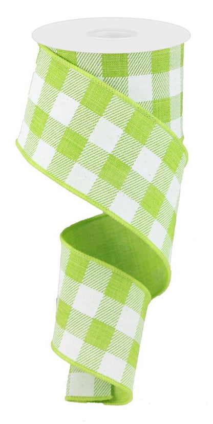 Wired Ribbon * Buffalo Plaid * Lime Green and White Canvas * 2.5" x 10 Yards * RG0180033