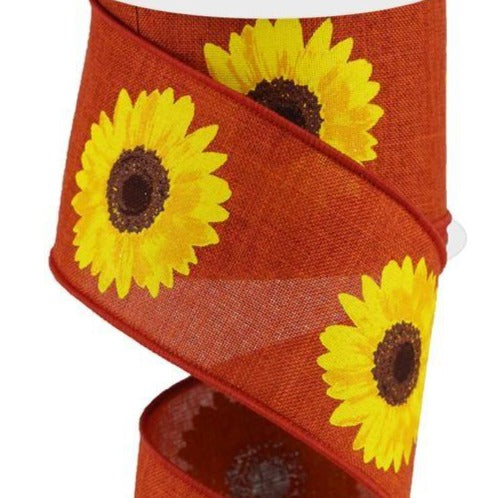 Wired Ribbon * Bold Sunflowers * Rust, Yellow, Orange and Brown * 2.5" x 10 Yards * RG0181374