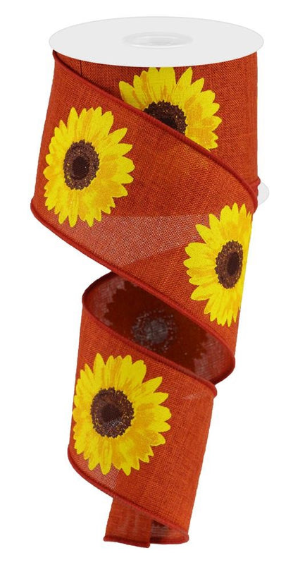Wired Ribbon * Bold Sunflowers * Rust, Yellow, Orange and Brown * 2.5" x 10 Yards * RG0181374