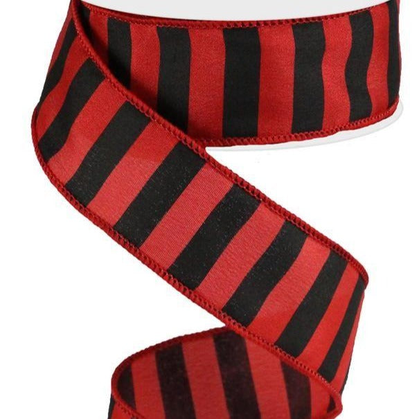 Wired Ribbon * Medium Horizontal Stripe * Black and Red Satin * 1.5" x 10 Yards * RG0184224