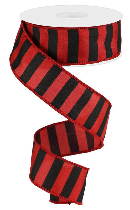 Wired Ribbon * Medium Horizontal Stripe * Black and Red Satin * 1.5" x 10 Yards * RG0184224