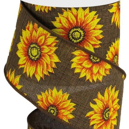 Wired Ribbon * Multi Sunflowers * Brown, Yellow, Orange, Rust and Brown * 2.5" x 10 Yards * RG0187304