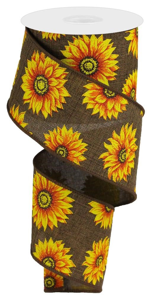 Wired Ribbon * Multi Sunflowers * Brown, Yellow, Orange, Rust and Brown * 2.5" x 10 Yards * RG0187304