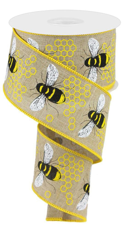Wired Ribbon * Honey Bee * Lt. Beige, Yellow and Black Canvas * 2.5" x 10 Yards * RG0195201