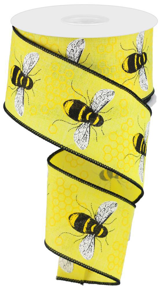 Wired Ribbon * Honey Bee * Yellow and Black Canvas * 2.5" x 10 Yards * RG0195229