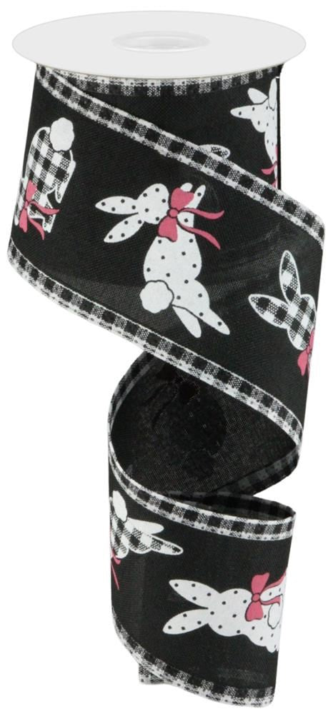 Easter Wired Ribbon * Bunnies * Gingham Trim * Grey, White, Pink and B –  Personal Lee Yours