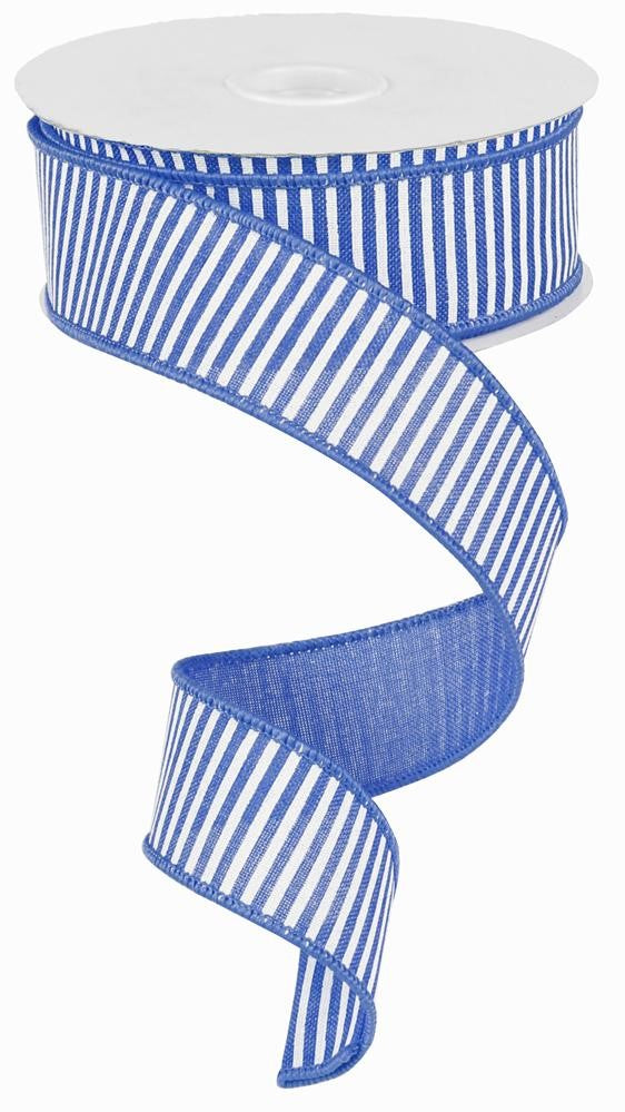 Wired Ribbon * Horizontal Stripes * Blue and White  * Canvas* 1.5" x 10 Yards * RG178003