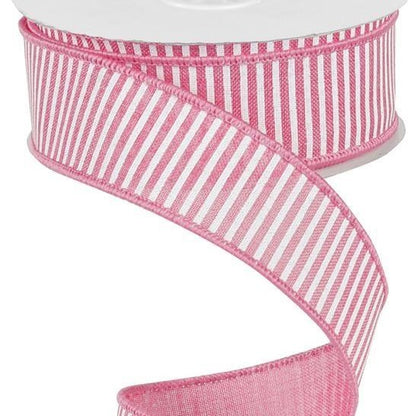 Wired Ribbon * Horizontal Stripes * Pink and White  * Canvas* 1.5" x 10 Yards * RG178015