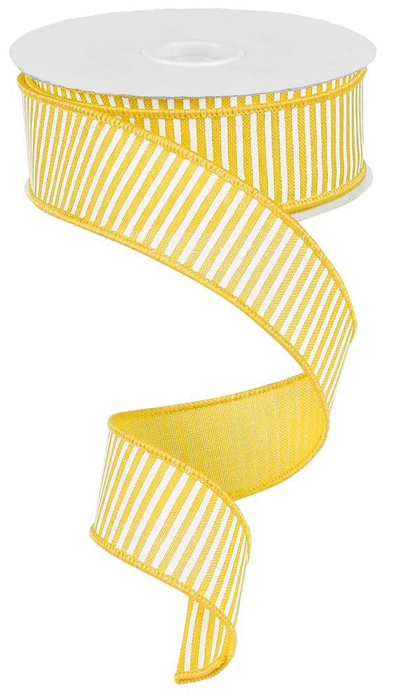 Wired Ribbon * Horizontal Stripes * Yellow and White  * Canvas* 1.5" x 10 Yards * RG178029