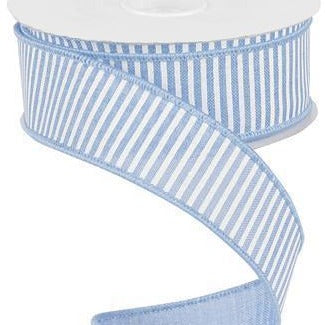 Wired Ribbon * Horizontal Stripes * Baby Blue and White  * Canvas* 1.5" x 10 Yards * RG1780D6
