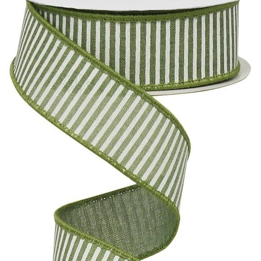 Wired Ribbon * Horizontal Stripes * Clover Green and White  * Canvas * 1.5" x 10 Yards * RG1780W9