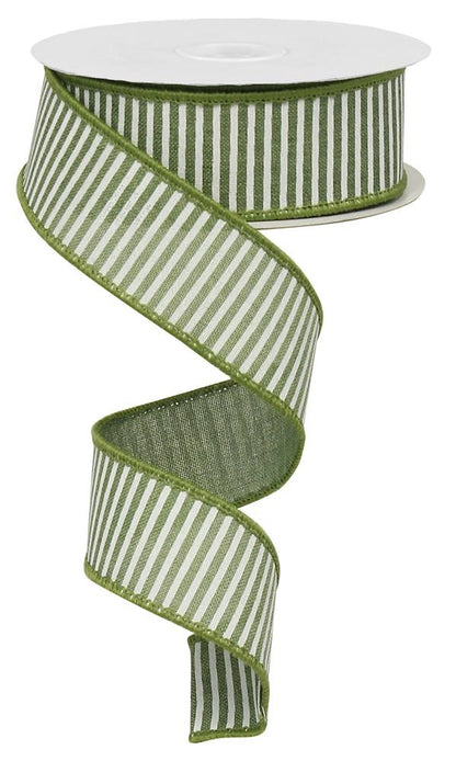 Wired Ribbon * Horizontal Stripes * Clover Green and White  * Canvas * 1.5" x 10 Yards * RG1780W9