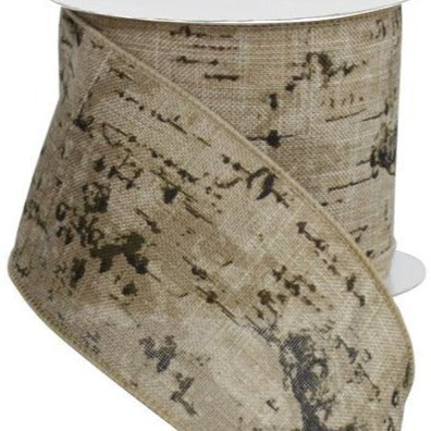 Wired Ribbon * Birch Bark * Multi-Beige, Lt. Grey and Black Canvas * 2.5" x 10 Yards * RG1942WW